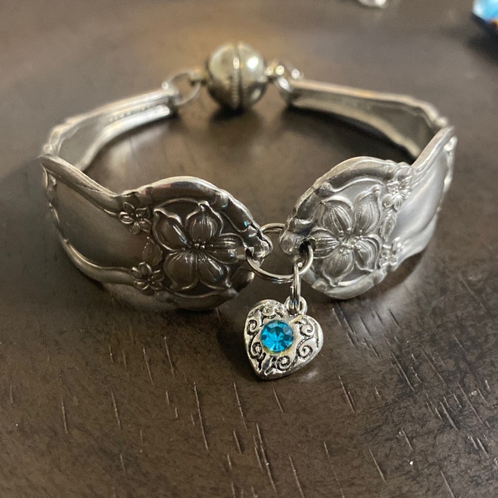 Spoon Bracelet Heart blue Rhinestone charm